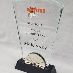 aai Trophies & Awards - Full color glass award with silver metal accent and black base.