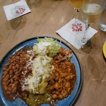 La Plazuela - Enchiladas, of course Christmas style duh - New American Near Me - Santa Fe, New Mexico
