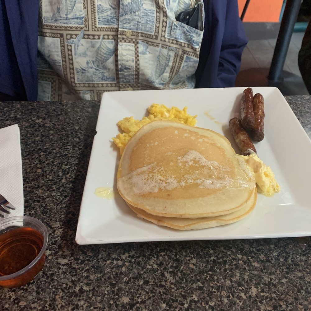EL MOLCAJETE LOCO - Pancakes/eggs/sausage breakfast plate - Mexican Near Me - La Mirada, California EL MOLCAJETE LOCO - Pancakes/eggs/sausage breakfast plate - Mexican Near Me - La Mirada, California