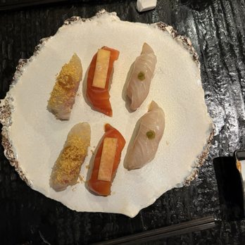 Robin - Jack, smoked salmon with peach, sea bream with cured egg shavings - Sushi Bars Near Me - San Francisco, California Robin - Jack, smoked salmon with peach, sea bream with cured egg shavings - Sushi Bars Near Me - San Francisco, California