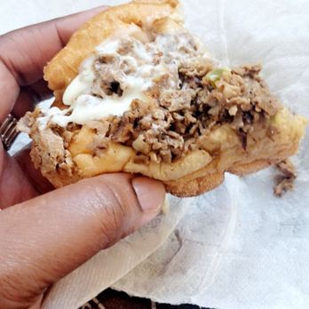 The Original Philly's - Pepper Cheesesteak + added mushrooms Sandwich - w/ added Mayo on the one half, being eaten. - Sandwiches Near Me - Seattle, Washington The Original Philly's - Pepper Cheesesteak + added mushrooms Sandwich - w/ added Mayo on the one half, being eaten. - Sandwiches Near Me - Seattle, Washington