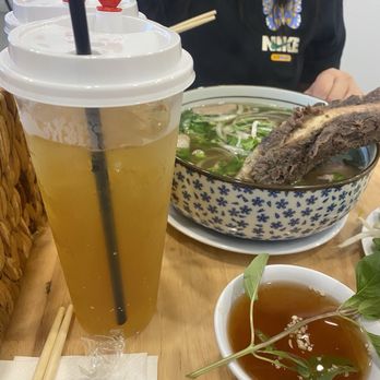 Pho Mazing - Jasmine unsweetened tea and beef combination pho w rib - Vietnamese Near Me - Placentia, California