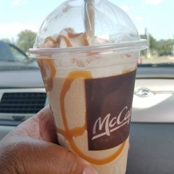 McDonald's - Carmel McCafe Frappe! Coffee blended with whip cream and carmel   Only $2.00, but don't let the price fool you just because its reasonable.