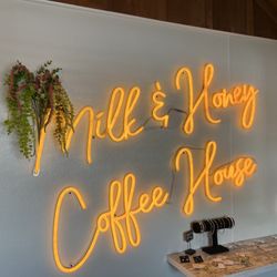 Milk & Honey Coffee House - Neon sign inside