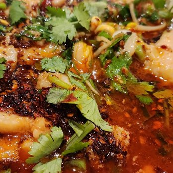 Hu's Cooking - Boiled flounder fish in chili oil - delicious - Chinese Near Me - Houston, Texas Hu's Cooking - Boiled flounder fish in chili oil - delicious - Chinese Near Me - Houston, Texas