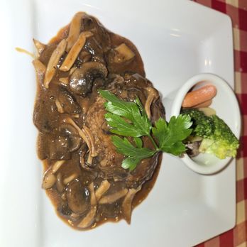 Trattoria Nakamura-Ya - Wagu beef and pork Hamburg steak with sauteed mushrooms in a demi glaze. - Italian Near Me - Las Vegas, Nevada Trattoria Nakamura-Ya - Wagu beef and pork Hamburg steak with sauteed mushrooms in a demi glaze. - Italian Near Me - Las Vegas, Nevada