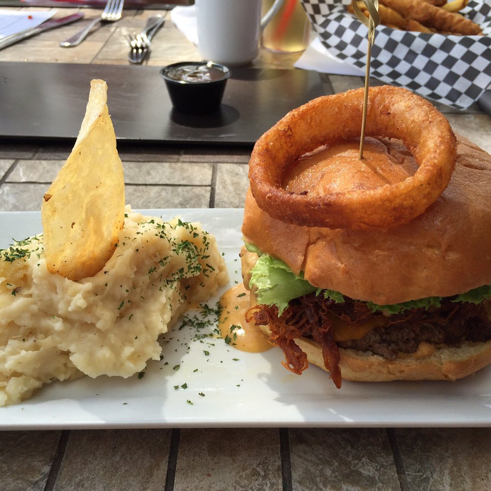 The Wolf's Den - The grizzly burger with mashed potatoes. So so delish - Burgers Near Me - Golden, British Columbia The Wolf's Den - The grizzly burger with mashed potatoes. So so delish - Burgers Near Me - Golden, British Columbia