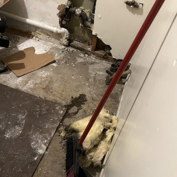 Four Season Piping & Mechanical - Guy put that pipe through downstairs kitchen wall and came through upstairs laundry room. That's from a kitchen sink that was clogged. - Plumbing Near Me Four Season Piping & Mechanical - Guy put that pipe through downstairs kitchen wall and came through upstairs laundry room. That's from a kitchen sink that was clogged. - Plumbing Near Me
