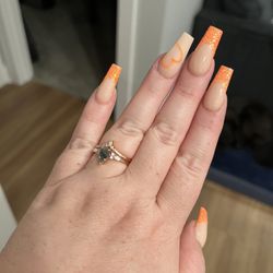 D & D Nails Spa - The orange glitter french tip full set