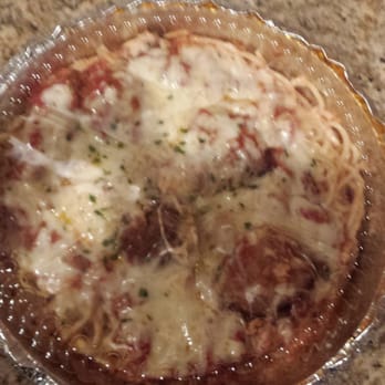 Paisano's Pizza - Baked spaghetti w/meat sauce & meatballs (to go) - July 2013 - Italian Near Me - Chantilly, Virginia Paisano's Pizza - Baked spaghetti w/meat sauce & meatballs (to go) - July 2013 - Italian Near Me - Chantilly, Virginia