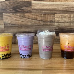 Mango boba, taro boba, cookies & cream and Thai Iced Tea Mango boba, taro boba, cookies & cream and Thai Iced Tea