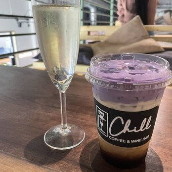 Chill Coffee and Wine Bar - Prosecco & Ube Latte - Coffee & Tea Near Me - Arlington, Texas