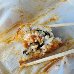 Kahiau's Poke Truck - Last bite of fried tempera shrimp