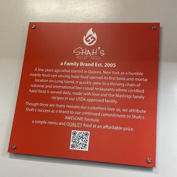 Shah's Halal Food - Decor/Description on wall with QR code - Halal Near Me - Fullerton, California