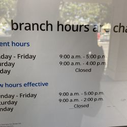 Chase Bank - New hours are in effect