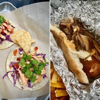 Nat Shack - Left: halibut tacos Right: reindeer hot dog next door at Glacier Grindz. The line was so long at nat shack, we needed a snack. - Street Vendors Near Me Nat Shack - Left: halibut tacos Right: reindeer hot dog next door at Glacier Grindz. The line was so long at nat shack, we needed a snack. - Street Vendors Near Me