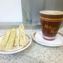 Donut King - Latte with a Chicken, Cheese and avocado toasted sandwich.