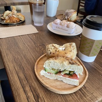Caffe Capriccio - Everything Bagel / cream cheese & veggies; cream puffs; almond croissant; cinnamon bun. Vanilla latte, iced latte and black coffee. - Coffee & Tea Near Me - San Francisco, California Caffe Capriccio - Everything Bagel / cream cheese & veggies; cream puffs; almond croissant; cinnamon bun. Vanilla latte, iced latte and black coffee. - Coffee & Tea Near Me - San Francisco, California