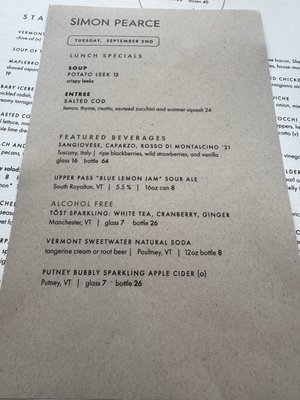 Menu photo 2 Simon Pearce Quechee, VT
