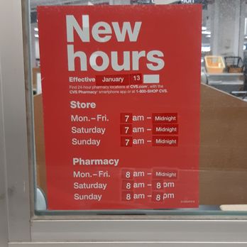 CVS Pharmacy - New hours posted in the drive thru pharmacy window. - Drugstores Near Me - Carrollton, Texas