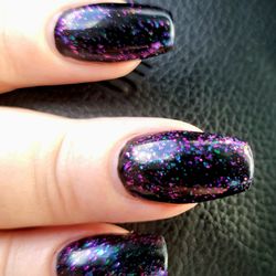 Tip Top Nails - Black gel polish with 002 color glitter top coat.