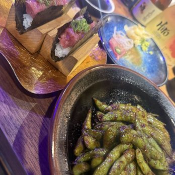 Kaishin Izakaya - Tuna Hand Roll, spicy garlic edamame - Sushi Bars Near Me - Birmingham, Michigan Kaishin Izakaya - Tuna Hand Roll, spicy garlic edamame - Sushi Bars Near Me - Birmingham, Michigan