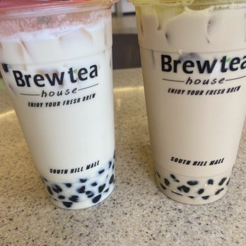 Brewtea House - Jasmine milk tea in left is overly sweet, almost undrinkable. - Coffee & Tea Near Me - Puyallup, Washington