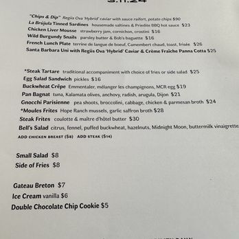 Bell's - Menu for the day - French Near Me - Los Alamos, California