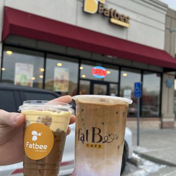 Fat Bee Cafe - Left: crème brûlée lover's latte Right: ube phin drip latte - Bubble Tea Near Me - Kansas City, Missouri
