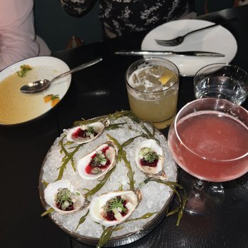 Ryla - Oysters + cocktails (grandmas cigarettes in the back, can't remember the name of the pink one) - Asian Fusion Near Me - Hermosa Beach, California