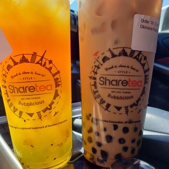 Sharetea - Okinawa milk tea & kiwi peach tea w/aiyu jelly - Coffee & Tea Near Me - Fremont, California Sharetea - Okinawa milk tea & kiwi peach tea w/aiyu jelly - Coffee & Tea Near Me - Fremont, California