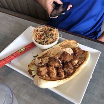 Chive - Coconut crusted scallop poboy with Korean m noodles on the side. - Salad Near Me - Vero Beach, Florida