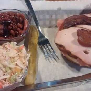 A Little BBQ Joint - Turkey, ham and bacon sandwich with cole slaw and beanie weenies. - Barbeque Near Me - Independence, Missouri