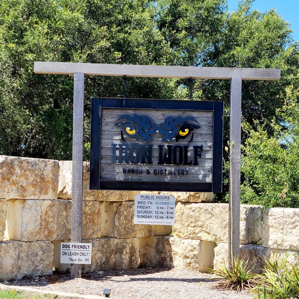 Iron Wolf Ranch and Distillery - Front signage - Distilleries Near Me - Spicewood, Texas Iron Wolf Ranch and Distillery - Front signage - Distilleries Near Me - Spicewood, Texas
