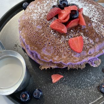 Mala Ocean Tavern - Ube Pancakes with Coconut Syrup - Seafood Near Me - Lahaina, Hawaii Mala Ocean Tavern - Ube Pancakes with Coconut Syrup - Seafood Near Me - Lahaina, Hawaii