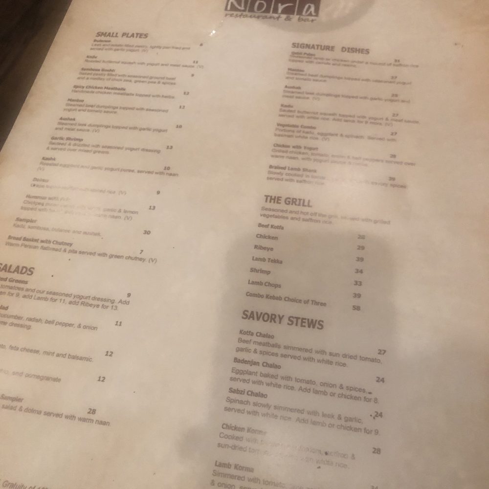 Nora Restaurant and Bar - Menu - Afghan Near Me - Dallas, Texas Nora Restaurant and Bar - Menu - Afghan Near Me - Dallas, Texas