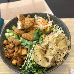 Native Foods - Bah Banh Mi Bowl with added seitan and fried chicken patty