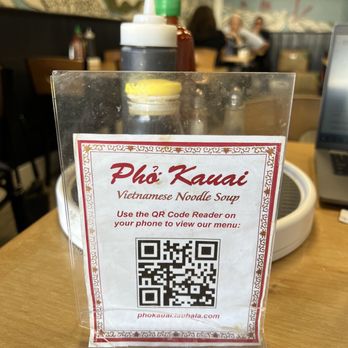 Pho Kauai - a qr code on a table - Vietnamese Near Me - Lihue, Hawaii