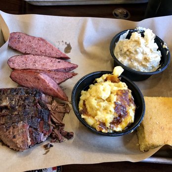 Mission BBQ - brisket, sausage, mac-n-cheese, potato salad, and cornbread - Barbeque Near Me - Richmond, Virginia