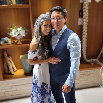 Designer Touch Group - Custom blue and white wedding dress - Bridal Near Me