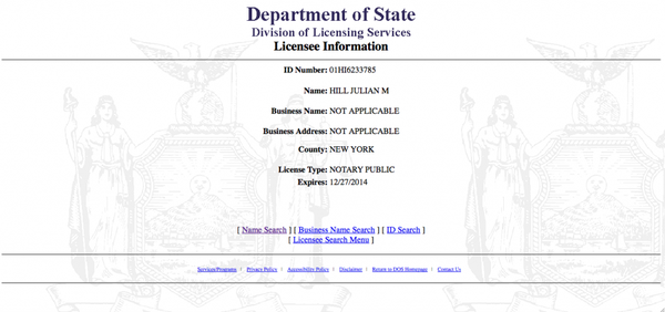 Julian M Hill - Notary Public of New York - Manhattan, NY