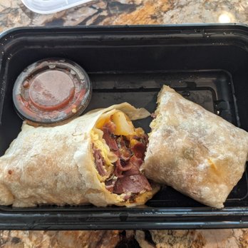 Serrano Vista Cafe - Pastrami Breakfast Burrito with salsa was very good - Cafes Near Me - S Highland, California