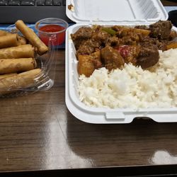 Philtrade Food Center & Restaurant - Lumpa,pork adobo,beef stew over rice.