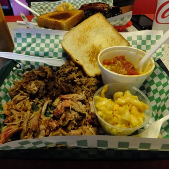 Sandfly BBQ - Beef and Pork Combo - Brunswick stew (half eaten) and Mac N Cheese - Barbeque Near Me - Savannah, Georgia Sandfly BBQ - Beef and Pork Combo - Brunswick stew (half eaten) and Mac N Cheese - Barbeque Near Me - Savannah, Georgia
