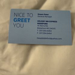 Holiday Inn Express Biddeford - The card given me by the guy who said he was Shawn but not the mgr