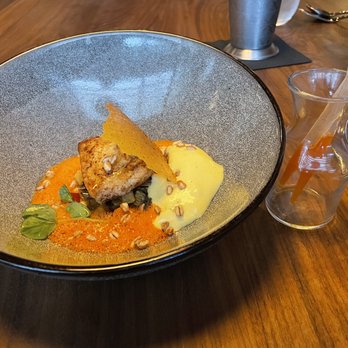 Partage - Fish with chorizo oil. Small portion but tasty - French Near Me - Las Vegas, Nevada Partage - Fish with chorizo oil. Small portion but tasty - French Near Me - Las Vegas, Nevada