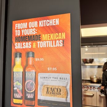 Taco Tuesdays Taqueria - Advertisement for their homemade salsa you can purchase to take home. The green one was great. - Tacos Near Me - Delray Beach, Florida