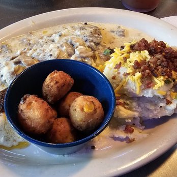 Willie's Grill & Icehouse - Redfish Pontchartrain with Hush Puppies and Loaded Mashed Potatoes - American Near Me - Kyle, Texas Willie's Grill & Icehouse - Redfish Pontchartrain with Hush Puppies and Loaded Mashed Potatoes - American Near Me - Kyle, Texas