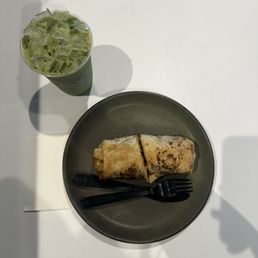 Bacon Breakfast Burrito and Matcha Latte Bacon Breakfast Burrito and Matcha Latte