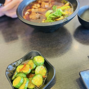 A & J Restaurant - Cucumber Salad in Hot Garlic Sauce and Spicy Beef Tendon Noodle Soup (Szechuan Style) - Taiwanese Near Me - Irvine, California